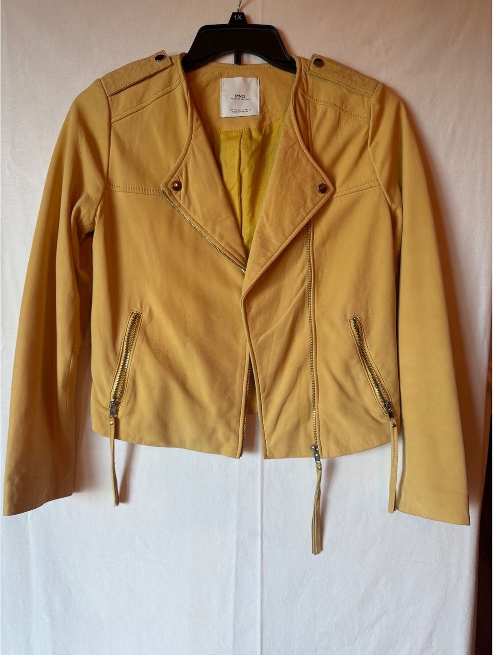 MNG Genuine Leather Mustard Yellow Moto Jacket